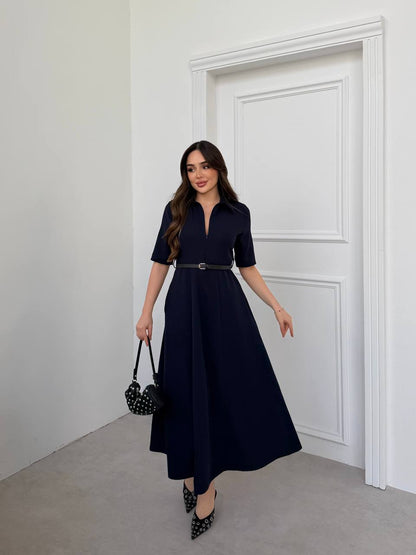 L'Iconique Marine – Robe Chemise Longue Évasée