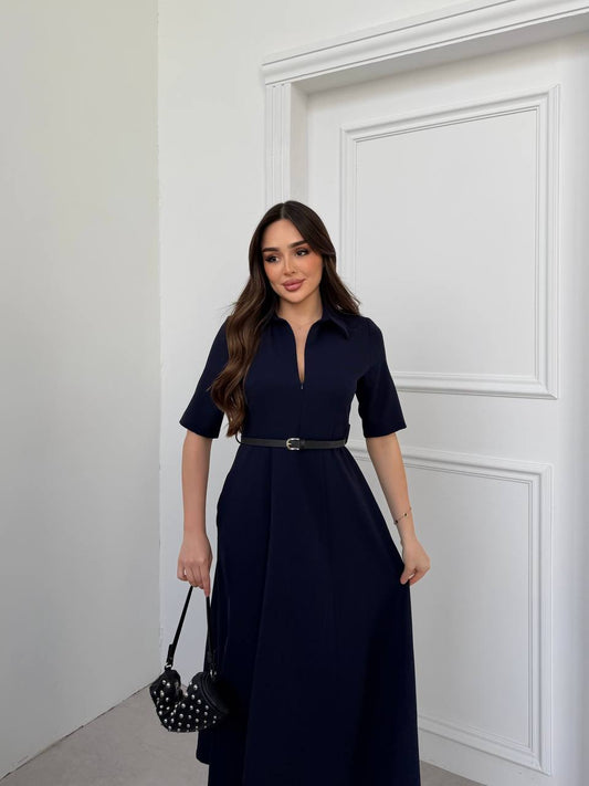 L'Iconique Marine – Robe Chemise Longue Évasée